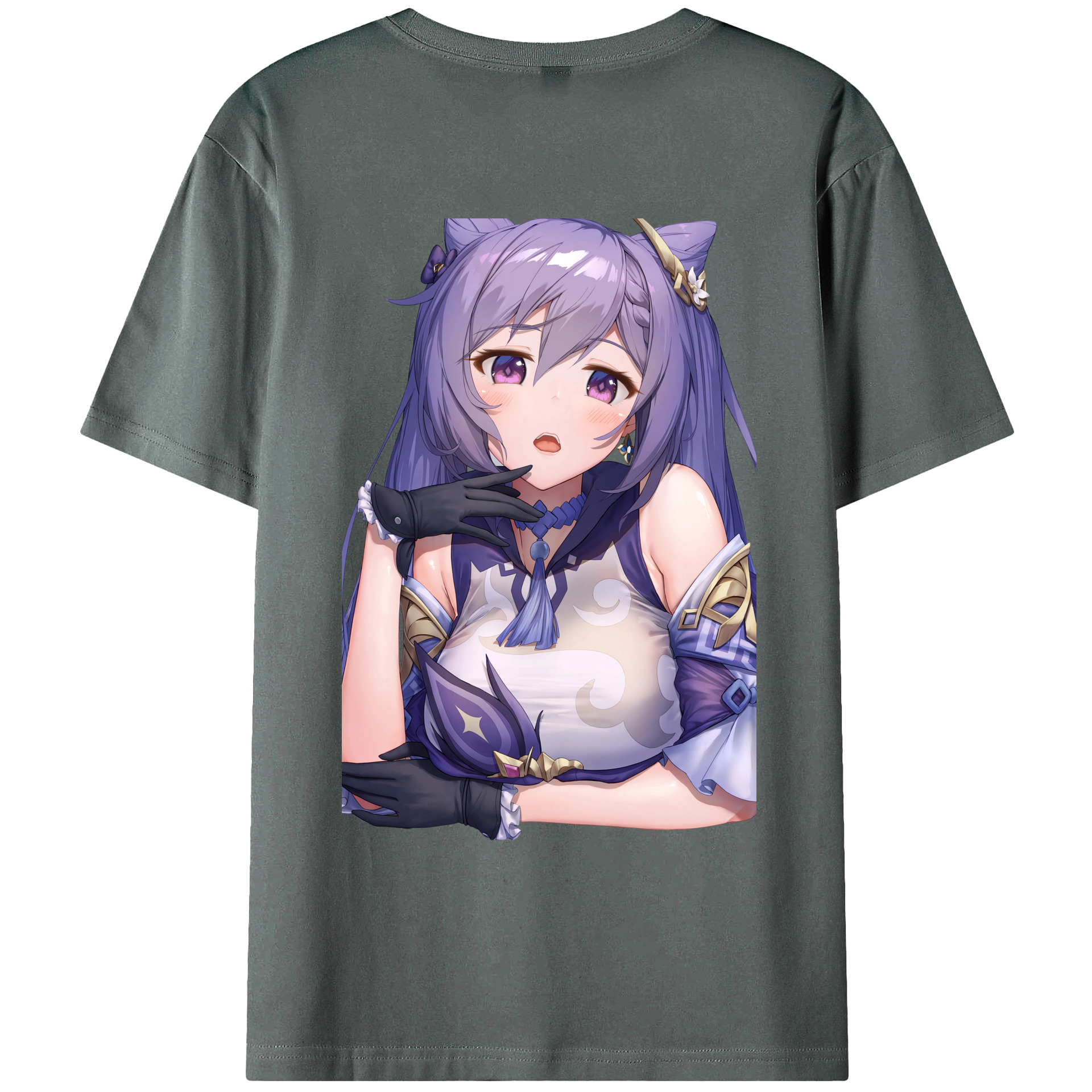 げんし神 刻晴 こくせい genshin Kokusei 綿100％ メンズ半袖Tシャツ（バックプリント） 通気性